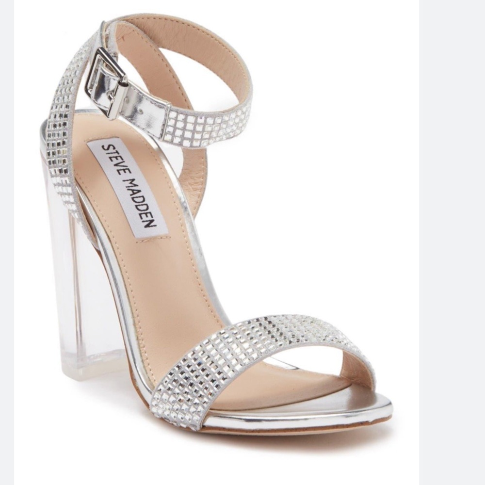 Steve Madden Metallic Yaha Clear Heel Rhinestone Sandal